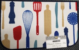 PRINTED NYLON RUG(nonskid)(17&quot;x28&quot;)COLORFUL KITCHEN TOOLS &amp; UTENSILS,D S... - £14.52 GBP