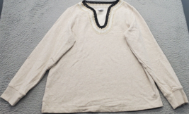 Chico&#39;s Sweater Womens Medium Tan French Terry Long Casual Sleeve Croche... - $23.09