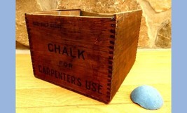 antique CARPENTER&#39;S BLUE CHALK w WOOD BOX tongue-groove primitive EARLY ... - $47.03