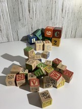 Lot of 32 Vintage Assorted Solid Wood Alphanumeric Blocks Different sizes - £15.48 GBP