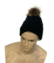 Handknit Cable Toque Adult Knitted Beanie with Fur Pom, Black, One Size - $225.61 MXN