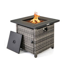 29 Inch Propane Rattan Firepit Table with Lava Rocks and Protective Cove... - $273.65