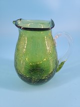 Vintage Pilgrim Art Glass Green Crackle Glass Pitcher with Handle 3.5&quot; tall - $15.14 CAD