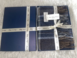 Italian Woollen Treasures Men&#39;s Pure Wool Blue Gray Plaid Scarf 11&quot;X 70&quot; New - £58.15 GBP