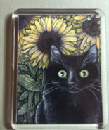 Cat Art Acrylic Large Magnet - Black Cat and Sunflowers - $10.94 CAD