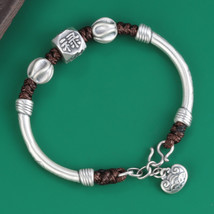 Handwoven Sterling Silver Enamel Curved Tube  Beaded Bracelet With Lucky Charm - £45.42 GBP