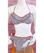 Kenneth Cole Reaction Women&#39;s Swimsuit 2 pc Bikini sz Small ruffle Brown... - $19.98