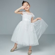Flower girl dress lace champagne wedding tutu skirt sleeveless bridesmai... - £67.61 GBP