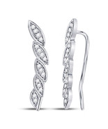 14kt White Gold Womens Round Diamond Marquise-shape Climber Earrings 1/4... - £236.46 GBP