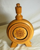 Wooden Decanter Hand Carved Round Geometric - $39.59