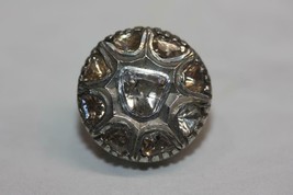 Antique Rose-Cut Diamonds Round Pin 925 Sterling Silver Brooch - £261.54 GBP