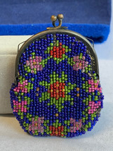 Antique Seed Bead Purse Multi-Color Floral Change Purse Coin Handbag Poc... - £23.70 GBP