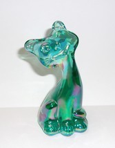 Fenton Glass Teal Carnival 4&quot; Happy Kitty Cat FAGCA Exclusive 2023 by Mosser - £100.41 GBP