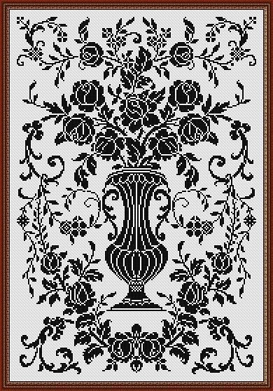 Primary image for Monochrome Vintage Floral Vase 2 Counted Cross Stitch Pattern PDF Format