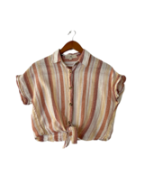 THREAD &amp; SUPPLY Womens Top Striped Linen Blend Tie Front Shirt Multicolo... - £9.95 GBP