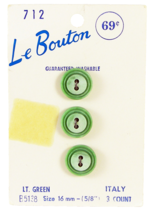 3 Le Bouton Vintage Pale Green Plastic Buttons Round 5/8&quot; New On Card Italy - £6.89 GBP