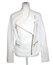 White House Black Market Size 6 Moto Jacket White Water Resistant W/ Gol... - £24.77 GBP