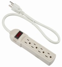 4 Outlet Compact AC POWER STRIP w/ Surge Protector IVORY 2&#39; ft Cord 15 Amp 1875W - £19.75 GBP