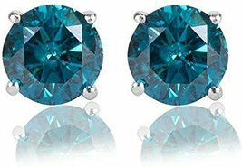 1CT-3CT Round Cut Blue Simulated Diamond Solitaire Stud Earrings 14K White Gold  - £46.90 GBP