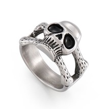 vintage Skull Bone Stainless Steel Ring For Men 16mm Wide Punk Ring Jewelry - £10.09 GBP