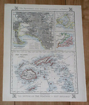 1921 Antique Map Of Melbourne Australia / Fiji / Philippines / Borneo Brunei - $27.47