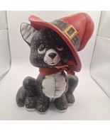 Vintage Kimple Mold Corp 1985 Ceramic Witch Kitty Black White Quilted Fi... - $22.50