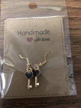 Black Heart Key Fashionable Earrings Gold Hypoallergenic Hook Earring - $13.45