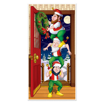 Funny Santa Elf Totem Christmas Elves Door Cover Poster Holiday Mural Decoration - £6.67 GBP