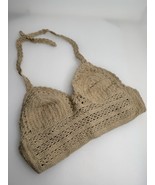 Women&#39;s Crochet Knit Sand Nude Handmade bralette top size S/M Adjustable - $1,027.62 MXN