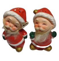 Ceramic Santa Salt Pepper Shaker Set 1960s Napco Fur Beard Kitsch Retro DAMAGED - $17.55