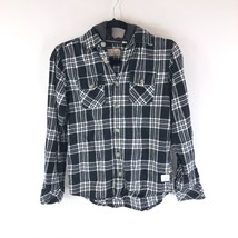 Weatherproof Boys Flannel Shirt Button Down Hooded Plaid Pockets Black W... - $7.84