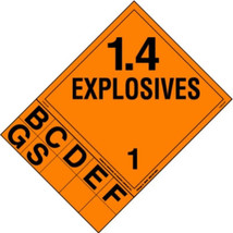 Explosive Class 1.4 Placard w/Tabs, Removable Vinyl, Pack of 25 - $58.05
