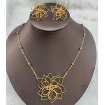 African Gold Plated Jewelry Set Flower Beads Pendant Necklace and Earrings 2PCS  - £17.62 GBP