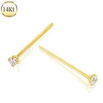 14Kt Yellow Gold Prong Set Clear CZ Fishtail Nose Ring - £29.78 GBP
