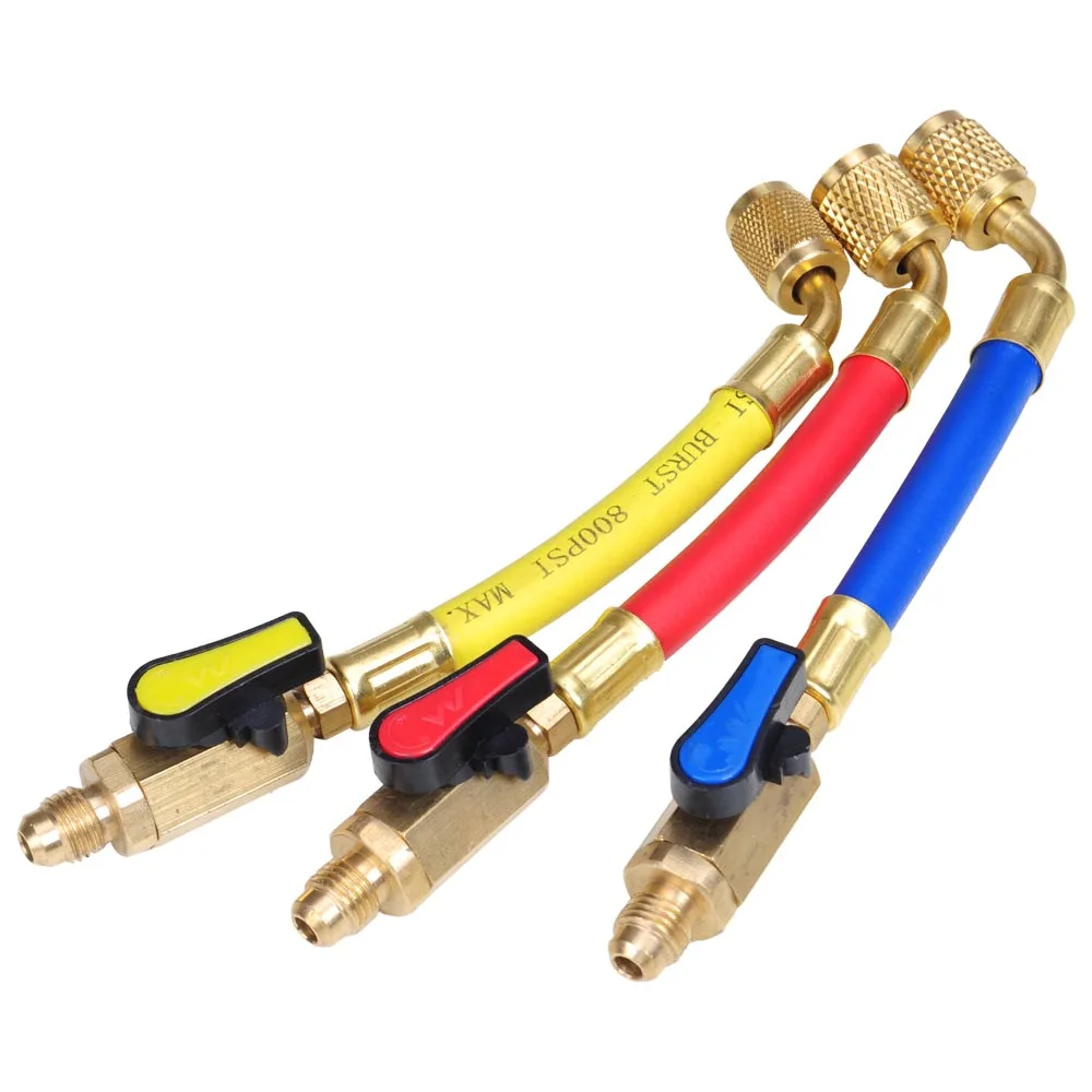 Yescom 3x Ball Valves With 7&quot; R410A Short Charging Hoses Refrigerant HVA... - $204.88 CAD