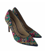 Sam Edelman Hazel Colorful Teal Green Pink Floral Embroidered Heels Wome... - £25.58 GBP