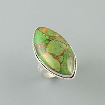 925 Sterling Silver Green Turquoise Gemstone Handmade Ring Her Wedding Wear Gift - £36.32 GBP