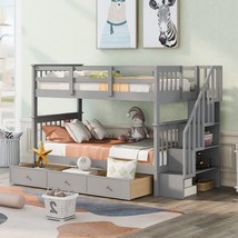 Stairway Twin-Over-Twin Bunk Bed with Three Drawers for Bedroom, Dorm - ... - £578.05 GBP