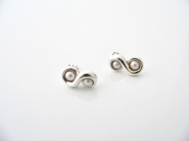Tiffany &amp; Co Infinity Pearl Earrings Studs Sterling Silver Gift Love Art T Co - £238.20 GBP