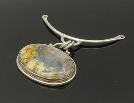 925 Sterling Silver - Vintage Cabochon Cut Agate Shiny Drop Pendant - PT... - £45.05 GBP