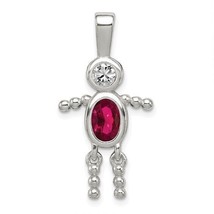 Sterling Silver Rhodium-plated CZ and Birthstone Red July Glass Boy Pendant - $48.98