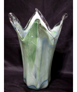 Vintage LAVORAZIONE Arte MURANO Italy Art Glass 12&quot; Vase - Blue / Green ... - $44.63 CAD