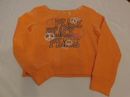 Justice Girl&#39;s Youth Long Sleeve Shirt &quot;Peace&quot; shirt Size 14 Lt Orange GUC - £12.19 GBP