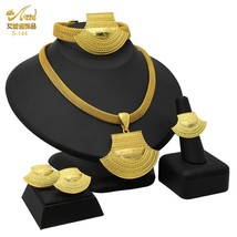 Dubai 24K Gold Color Jewelry Set For Women African Nigerian Necklace Set Earring - £25.38 GBP