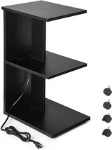 Zgren End Table With Charging Station, Narrow Side Tables For Small, Black - £51.95 GBP