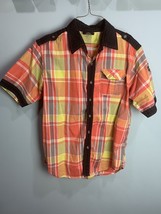 Red Ape Mens Colorful Plaid Short Sleeve Button Up Shirt Size L Biker Wear - $16.82