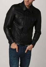 New Pure Leather Lambskin Classic Formal Casual Men Stylish Black Shirt ... - £105.74 GBP+