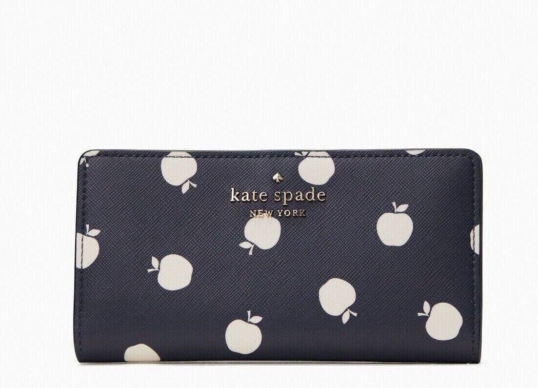 Primary image for New Kate Spade Staci Orchard Toss Print Large Slim Bifold wallet Blazer Blue