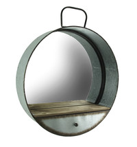 Zeckos Rustic Galvanized Metal Tub Frame Round Wall Mirror with Drawer - £57.52 GBP