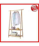 Extra Large Bamboo Clothes Rack with 2-Tier Shelves - Elegant Storage So... - $1,488.61 MXN